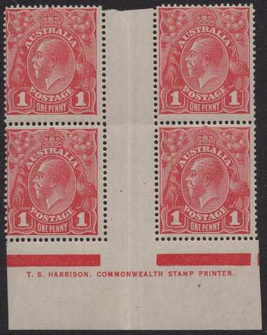 Australia BW 71(1)zi 1d Red KGV Harrison Imprint Single Watermark Mint Stamps