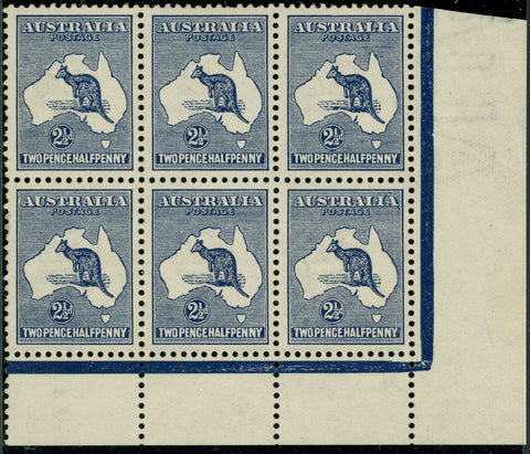 Australia BW 9(1)za Two Pence Halfpenny Kangaroo No Monogram Block of 6