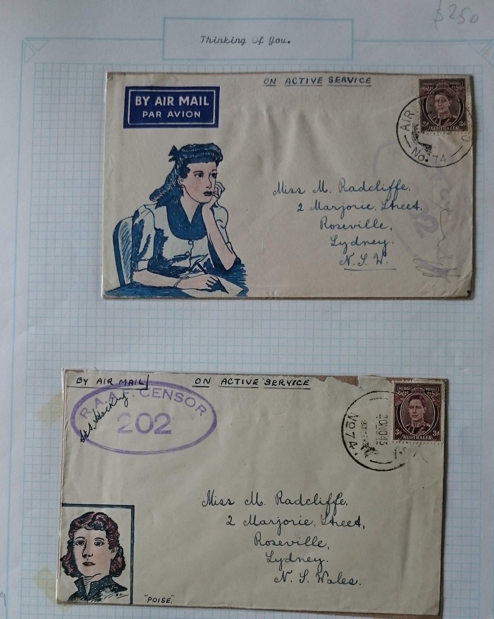Military Mail On Active Service Thinking of You RAAF Censor 202