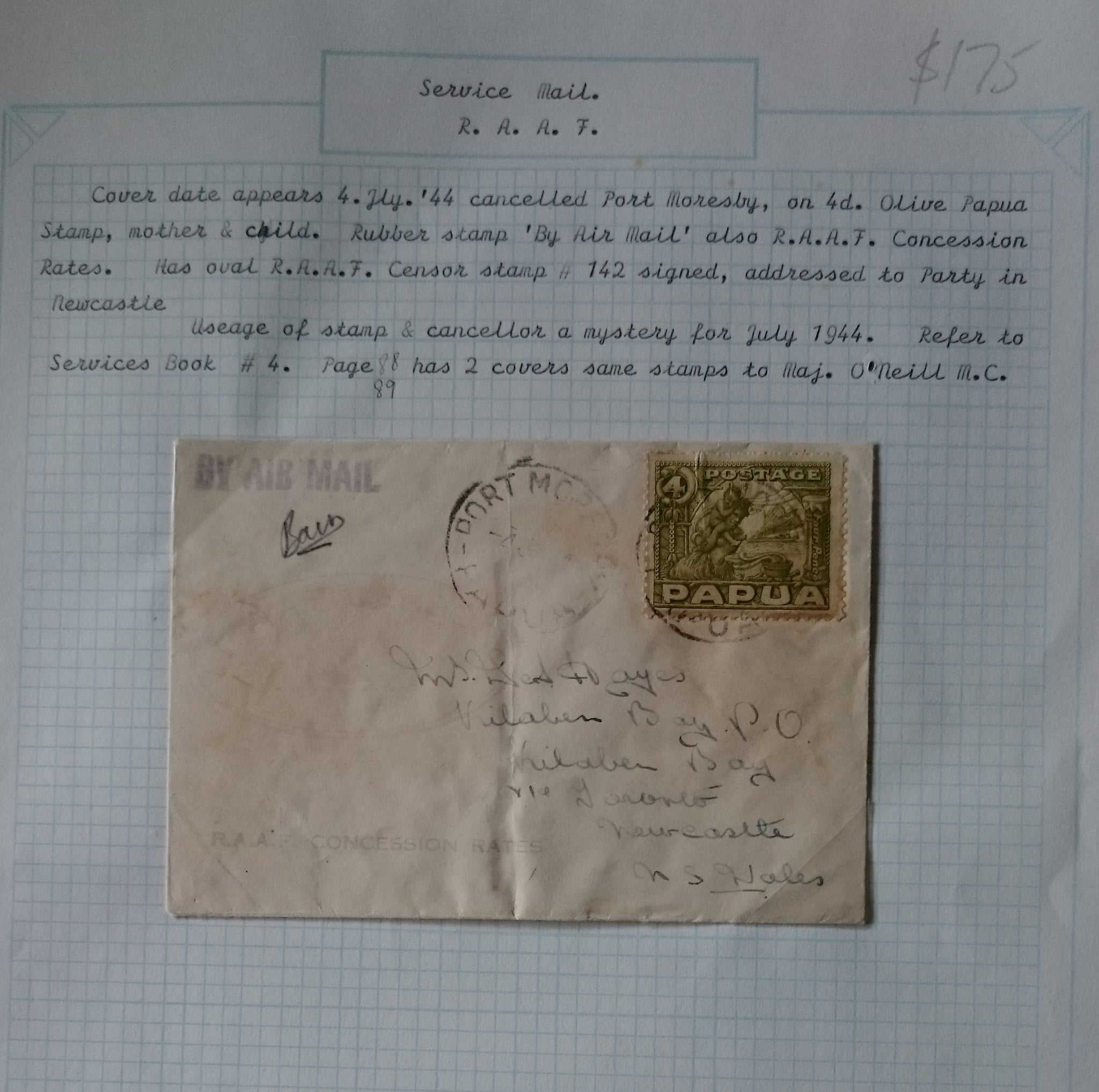 Papua 1944 Military Mail On Active Service 4d Olive Cancelled Port Moresby