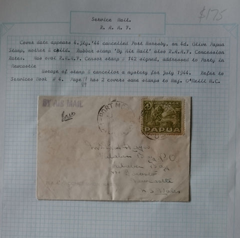 Papua 1944 Military Mail On Active Service 4d Olive Cancelled Port Moresby