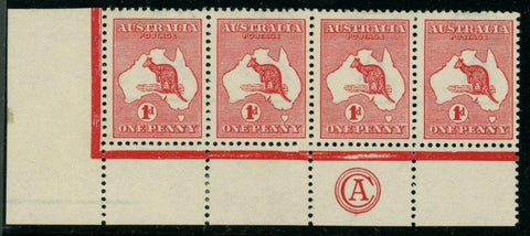 Australia BW 3Fzb 1d One Penny Red Kangaroo Die 2 CA Monogram Strip of 4