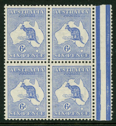 Australia BW 17 6d Six Pence Kangaroo Die 2 Block of 4 Stamps 2 MUH 2 MLH