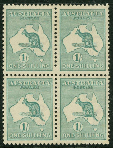 Australia BW 31 1/- One Shilling Kangaroo 2nd Wmk Block of 4 Stamps Mint