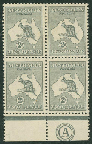 Australia BW 7(1)z 2d Two Pence Kangaroo Die 1 Monogram Block of 4 MLH