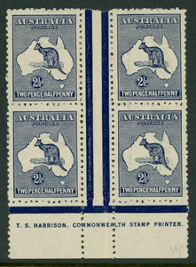 Australia BW 11C(2)zd Two Pence Halfpenny Kangaroo Harrison Imprint Block of 4 MLH