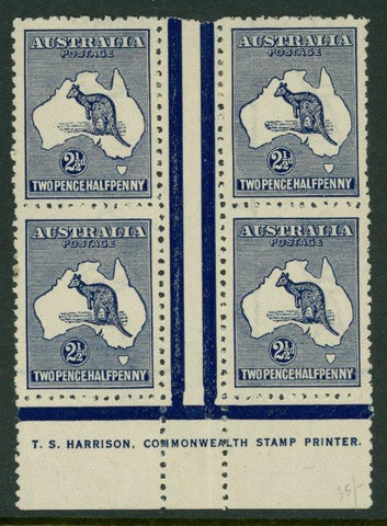 Australia BW 11C(2)zd Two Pence Halfpenny Kangaroo Harrison Imprint Block of 4 MLH