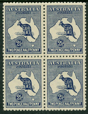 Australia BW 11 Two Pence Halfpenny Kangaroo Block of 4 Stamps MUH