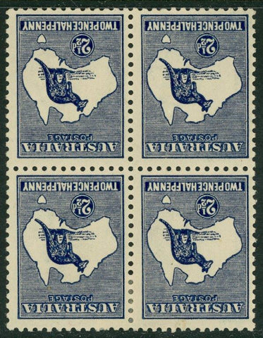 Australia BW 11ca Two Pence Halfpenny Inverted Wmk Block of 4 Stamps 2 MLH 2 MUH