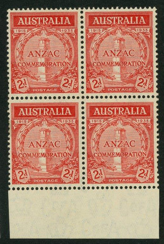 Australia BW 164g 2d Anzac "AL Joined by red line" Block of 4 MUH