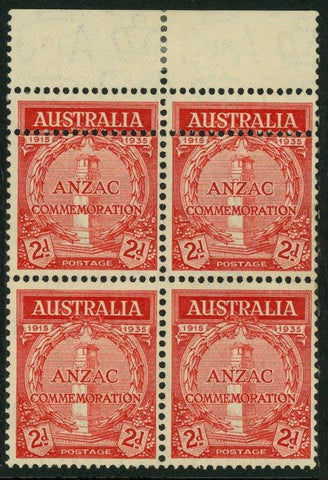 Australia BW 164b 2d Anzac "Double Perf. error" Block of 4 MUH