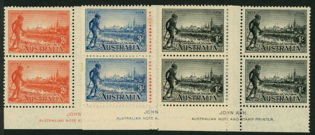 Australia SG 147a-9a 1934 Victoria Centenary Set Perf 11½  imprint blocks of 4 MUH