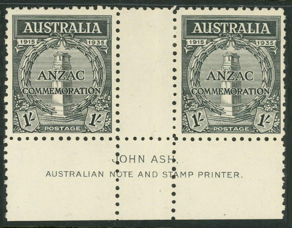 Australia SG 155 1935 1/- Anzac Imprint Pair MUH/MLH