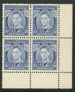 Australia SG 168c 3d Blue Die 2 thick KGVI block of 4 MLH