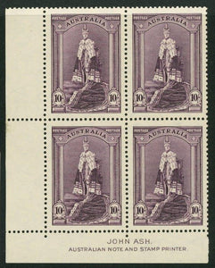 Australia SG 177  Robes thick paper 10/-  Ash imprint block of 4. MLH