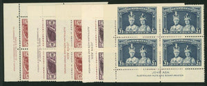 Australia SG 176-8 Robes thick paper set Plus 5/- & 10/- Authority imprint blocks of 4. MUH