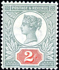 GB Great Britain 1887 SG 199 K30(1)  2d Green + Scarlet Queen Victoria + cert MUH