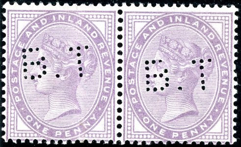 GB Great Britain SG 170 1d lilac Die I perforated "B. T" Board of Trade pair,
