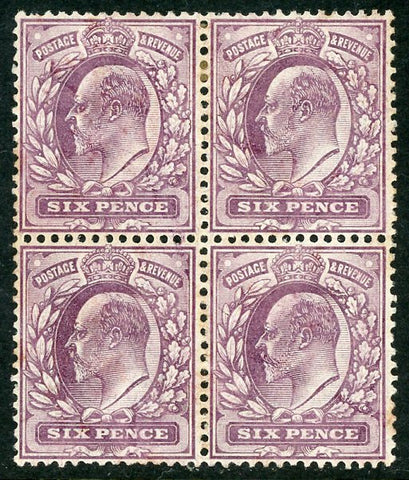 GB Great Britain SG245a 6d Postage & Revenue Chalk Tone Block of 4 Mint