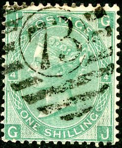 GB Great Britain 1865 SG 101b 1s green Thick paper Used