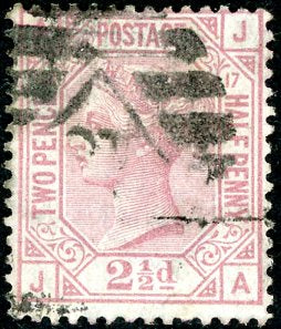 GB Great Britain SG 141 2½d rosy mauve (white paper) Plate 17 Used