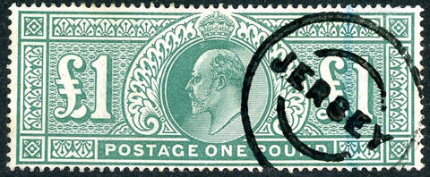 GB Great Britain SG 266 £1 dull blue-green Used in Jersey with light blue crayon