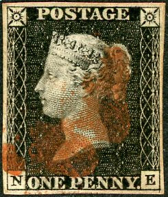 GB Great Britain UK 1d Penny Black Queen Victoria Stamp (NE) Used