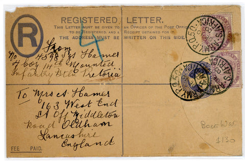 GB Great Britain Boer War Registered Letter Postmark Army PO South Africa
