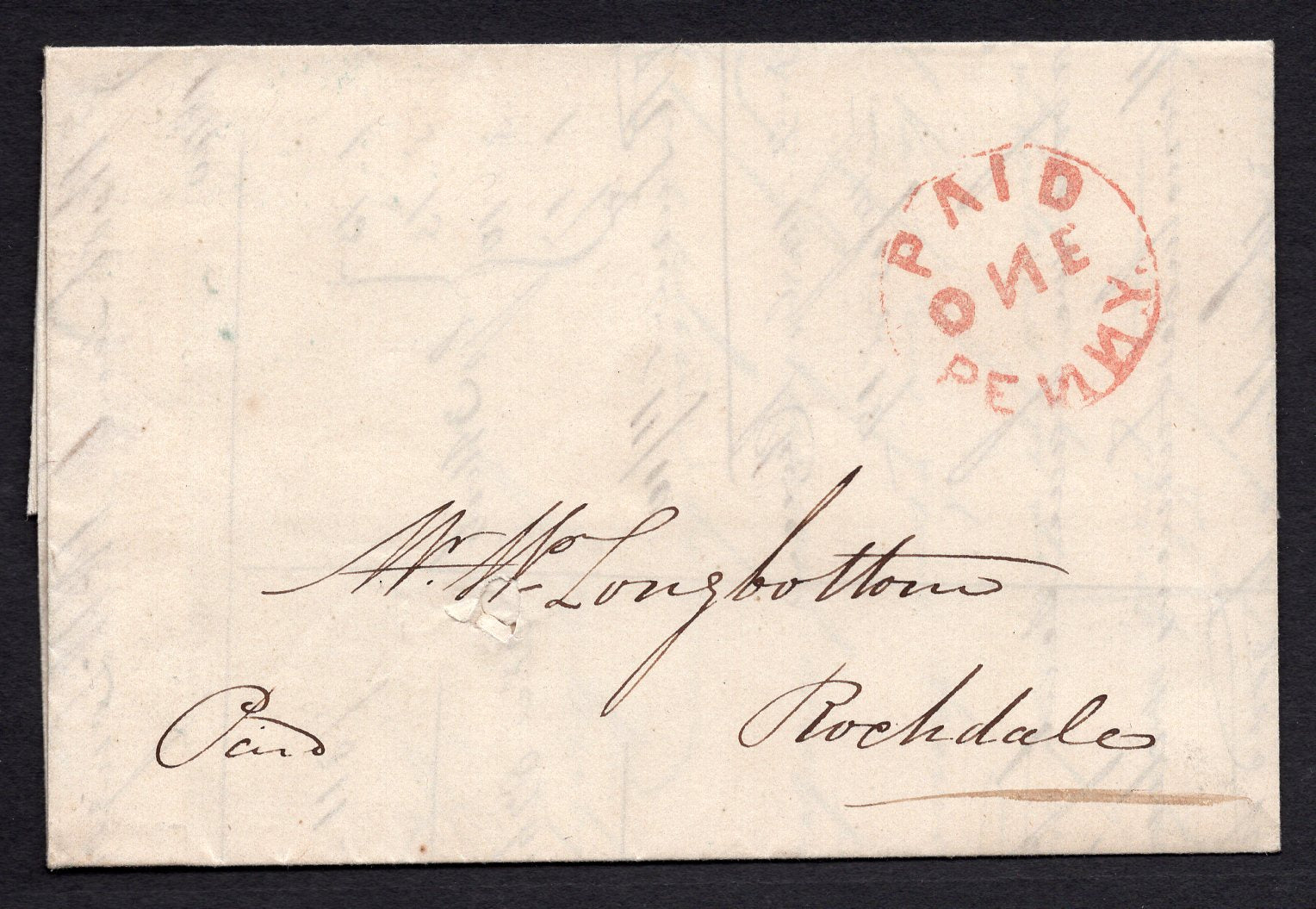 Great Britain Paid One Penny Superb Cancel with Variety all N's Reversed from Bradford UK