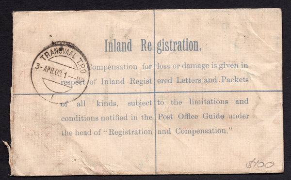 Great Britain Inland Registered Letter Fee Paid Post Office Box 3052 Back Transvaal TPO