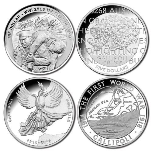 Australia 2015 Royal Australian Mint $5 Centenary of the Gallipoli Landing 4 Coin silver Proof Set