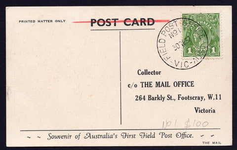 Golf Postcard First Field Post Office Eastern Golf Links Doncaster Australia KGV 1d Stamp