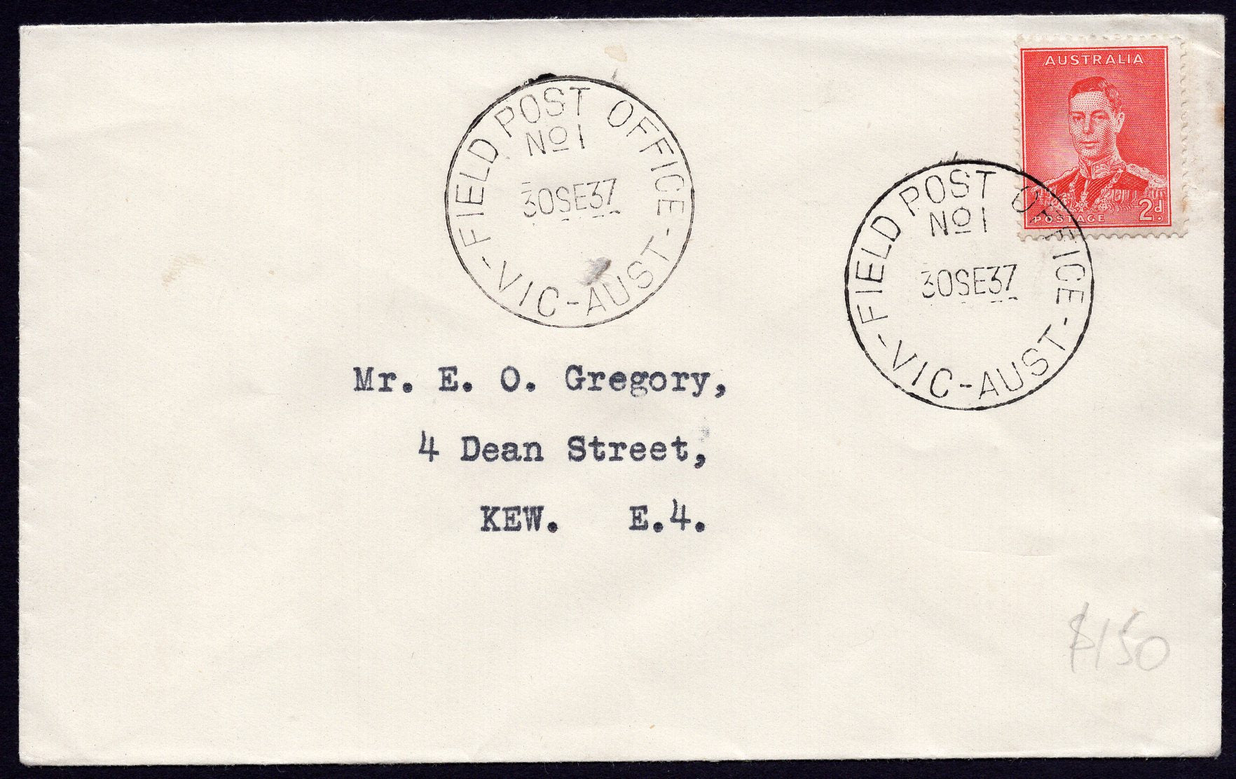 Golf Australia 1937 Envelope Cancelled at Field Post Office NO 1 2d KGVI Stamp