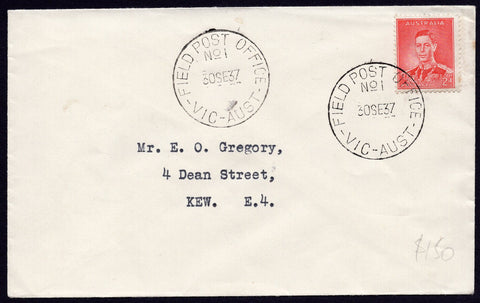 Golf Australia 1937 Envelope Cancelled at Field Post Office NO 1 2d KGVI Stamp