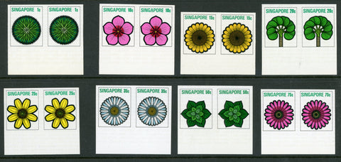 Singapore 1973 Flowers defintives 8 Imperf Pairs 1c. to 75c