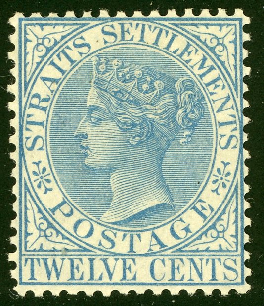 Malayan States Straits Settlements SG 15 12c Queen Victoria blue MLH mint