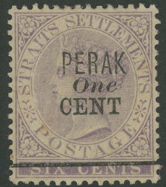 Malayan States Straits Settlements Perak SG 44 opt QV 1c on 6c Stamp