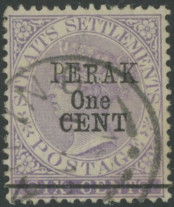 Malayan States Straits Settlements Perak SG 46 Queen Victoria 6c Opt 1c Stamp Used