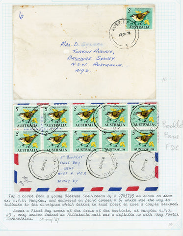 Australia Military Mail Vietnam including a 5c Yellow Tailed Thornbill Booklet Pane FDC