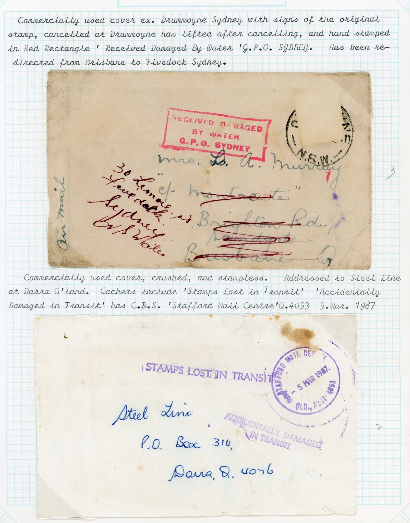 Commercially Used Cover Drummoyne Sydney Signs of Original Stamp Water Damaged