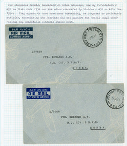 Australia Korea1954 Military Mail Australia 2 Stampless Covers Cancelled in Korea