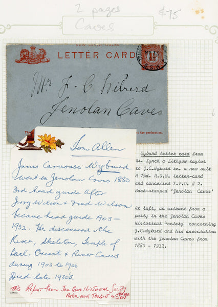 Wyburd Letter Card to J.C. Wyburd Back Stamped Jenolan Caves