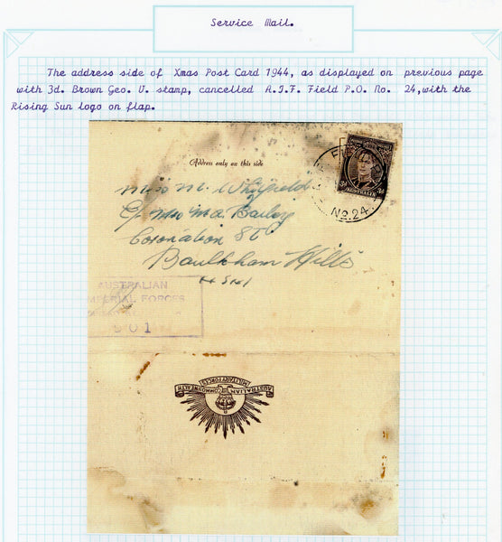 Australia 1944 WW2 Military Mail AIF PO No 24 Christmas Card from Australian Field Ambulance