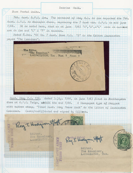 WW2 Military Mail Wrappers on 4 Pages Editor The Examiner Launceston Tasmania