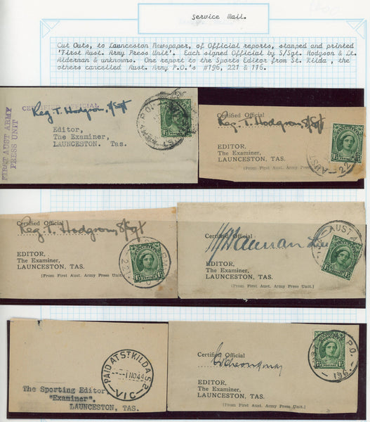 WW2 Military Mail Wrappers on 4 Pages Editor The Examiner Launceston Tasmania