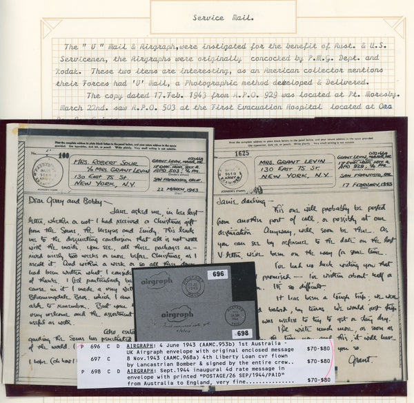 Military Mail V Mail Service to US Servicemen & Letter to GB from Electrician working on Aircraft