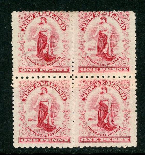 New Zealand SG358 1d Universal Postage Block of 4 Paper Join & Double Perf Mint