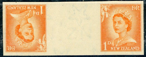 New Zealand 1d Queen Elizabeth Tete Beche Pair Stamps