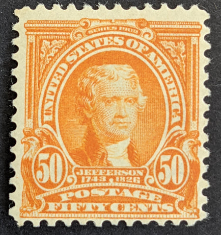 USA Scott# 310 50c orange Jefferson Mint Unhinged