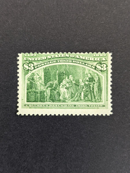 USA Scott# 243 $3 Yellow green Columbus Mint unhinged